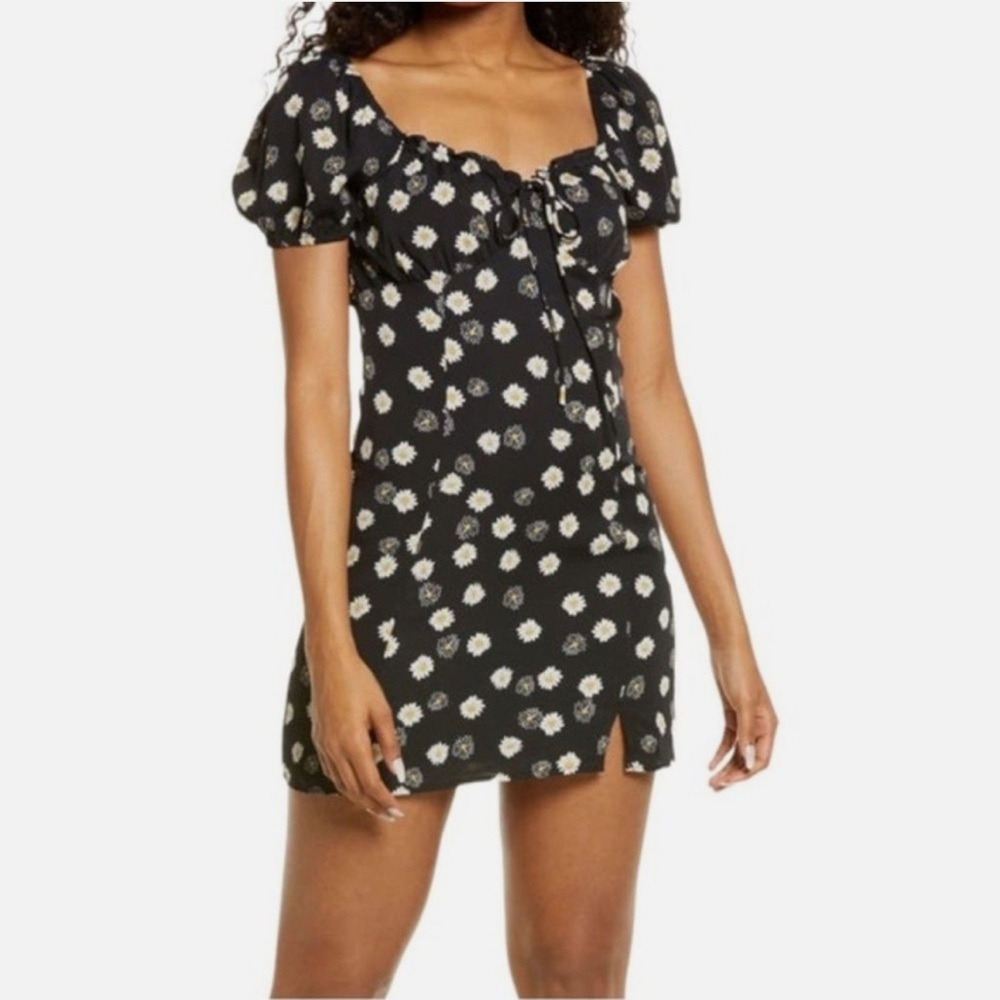 Nordstrom BP Plus Size Black Floral Milkmaid Short Dress